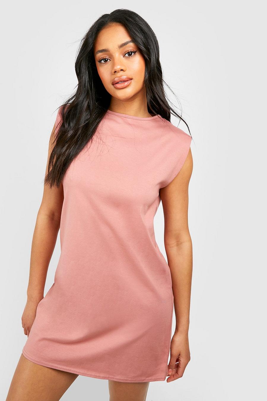Dusty rose pink Cotton Shoulder Pad T-shirt Dress